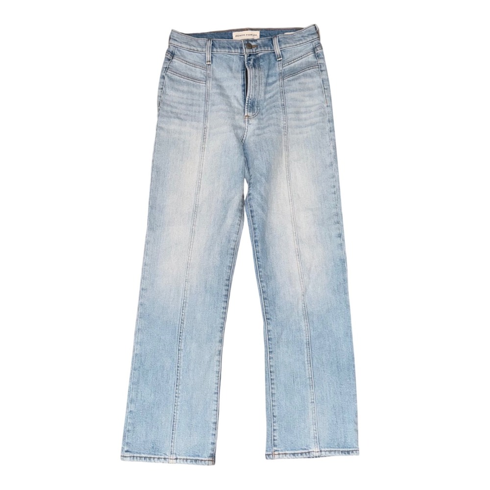 Denim Forum The 70s Retro Cheeky Straight Jeans Front Seam Boho Blue 29 Lt Wash